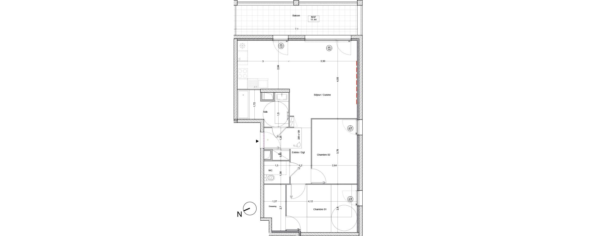 Appartement T3 de 65,30 m2 &agrave; Bordeaux Lac