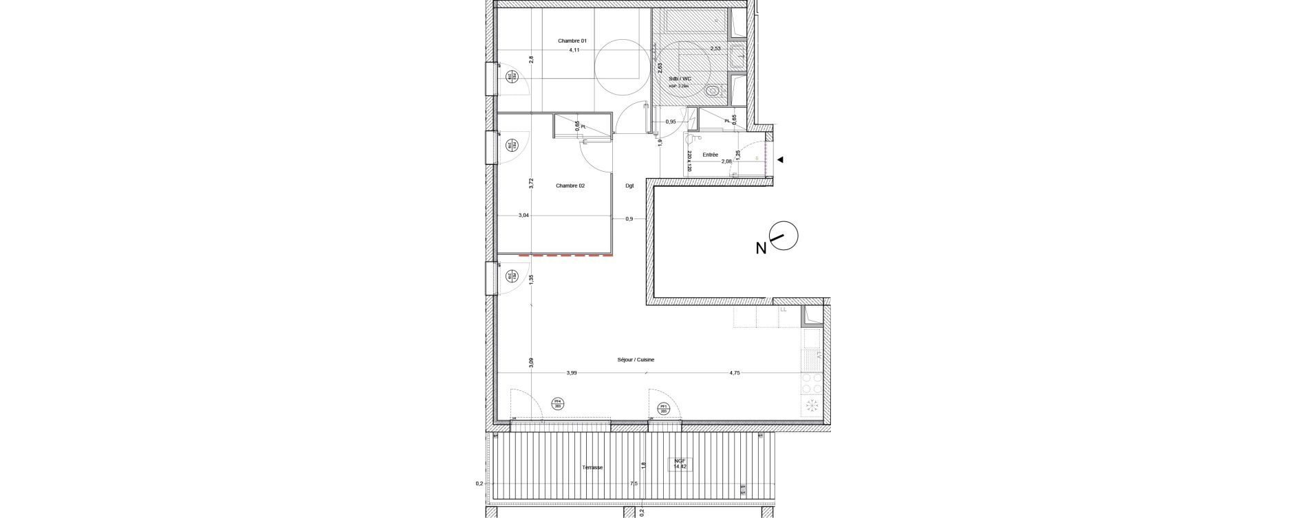 Appartement T3 de 69,40 m2 &agrave; Bordeaux Lac