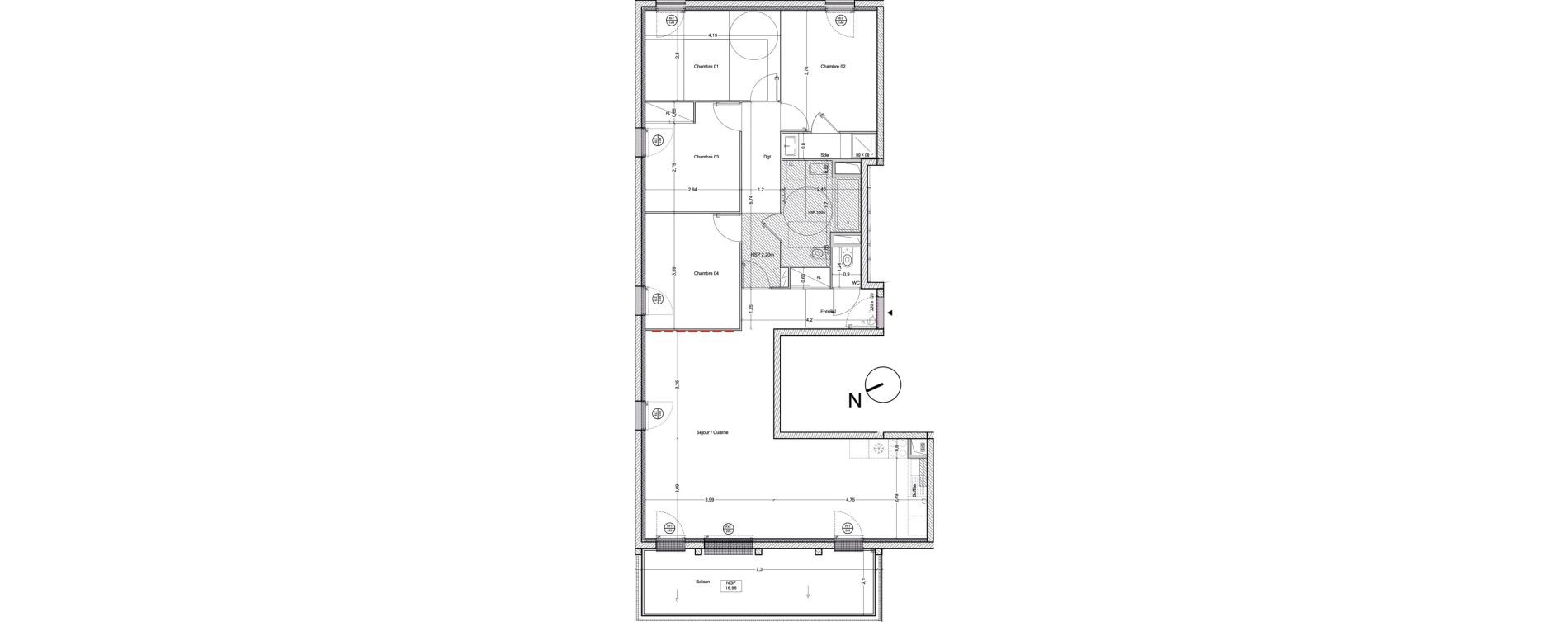 Appartement T5 de 106,60 m2 &agrave; Bordeaux Lac