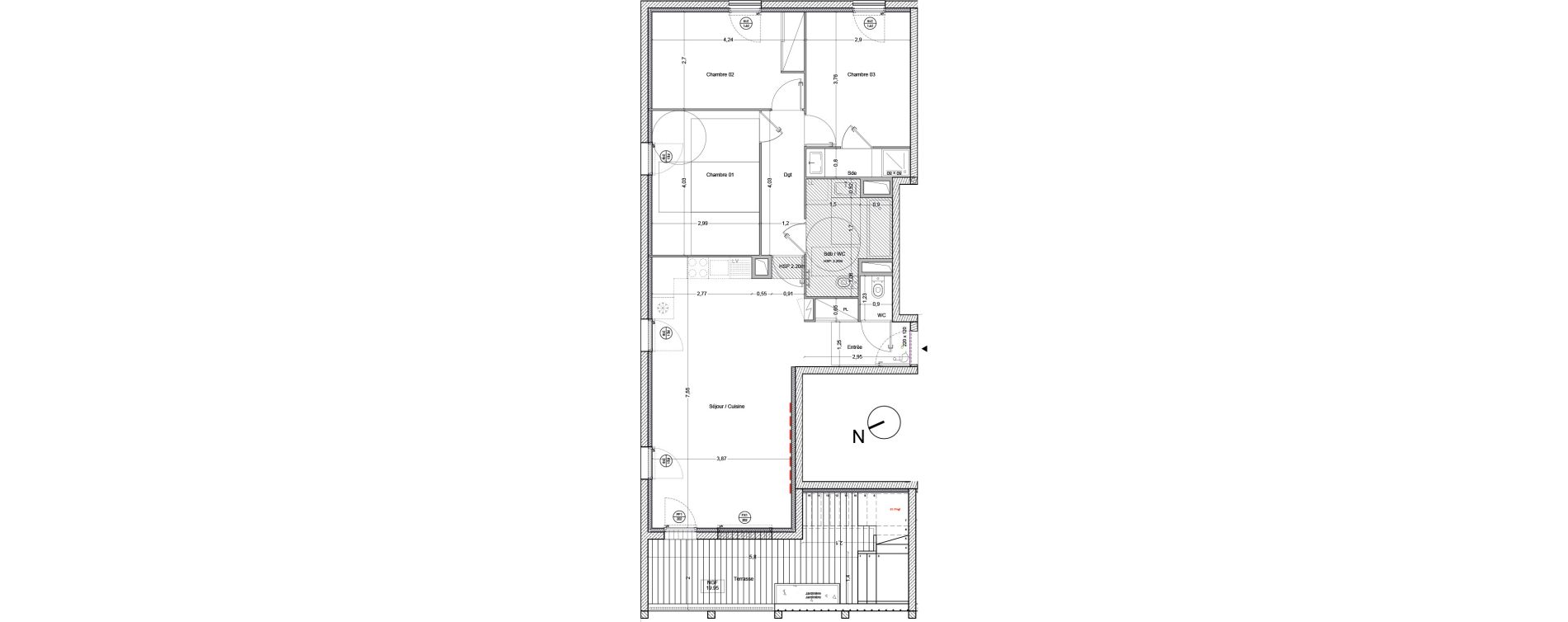 Appartement T4 de 83,40 m2 &agrave; Bordeaux Lac