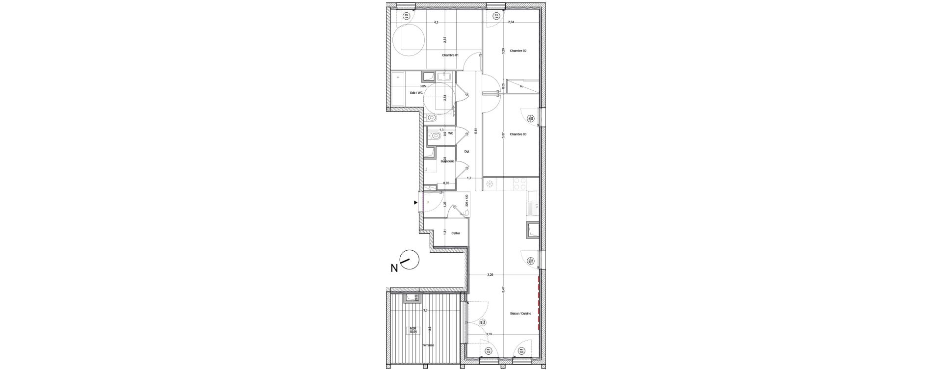 Appartement T4 de 81,70 m2 &agrave; Bordeaux Lac
