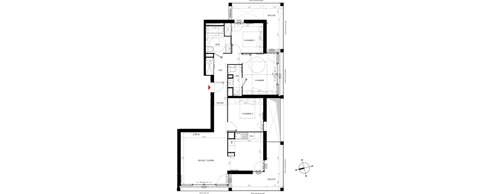 Appartement T4 de 85,39 m2 &agrave; Bordeaux Lac