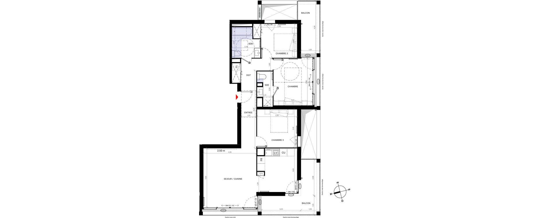 Appartement T4 de 85,39 m2 &agrave; Bordeaux Lac