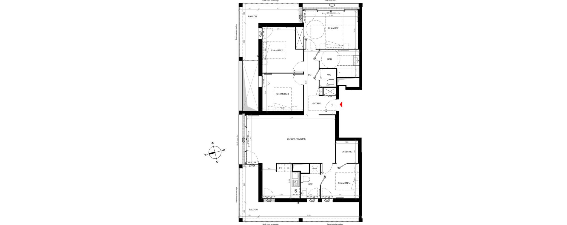 Appartement T5 de 104,41 m2 &agrave; Bordeaux Lac