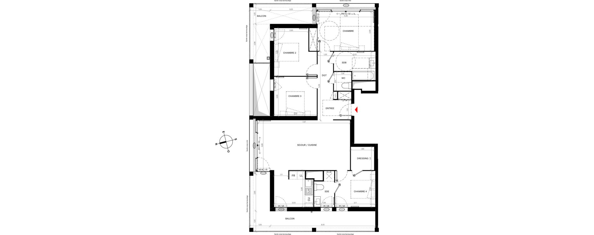 Appartement T5 de 104,41 m2 &agrave; Bordeaux Lac