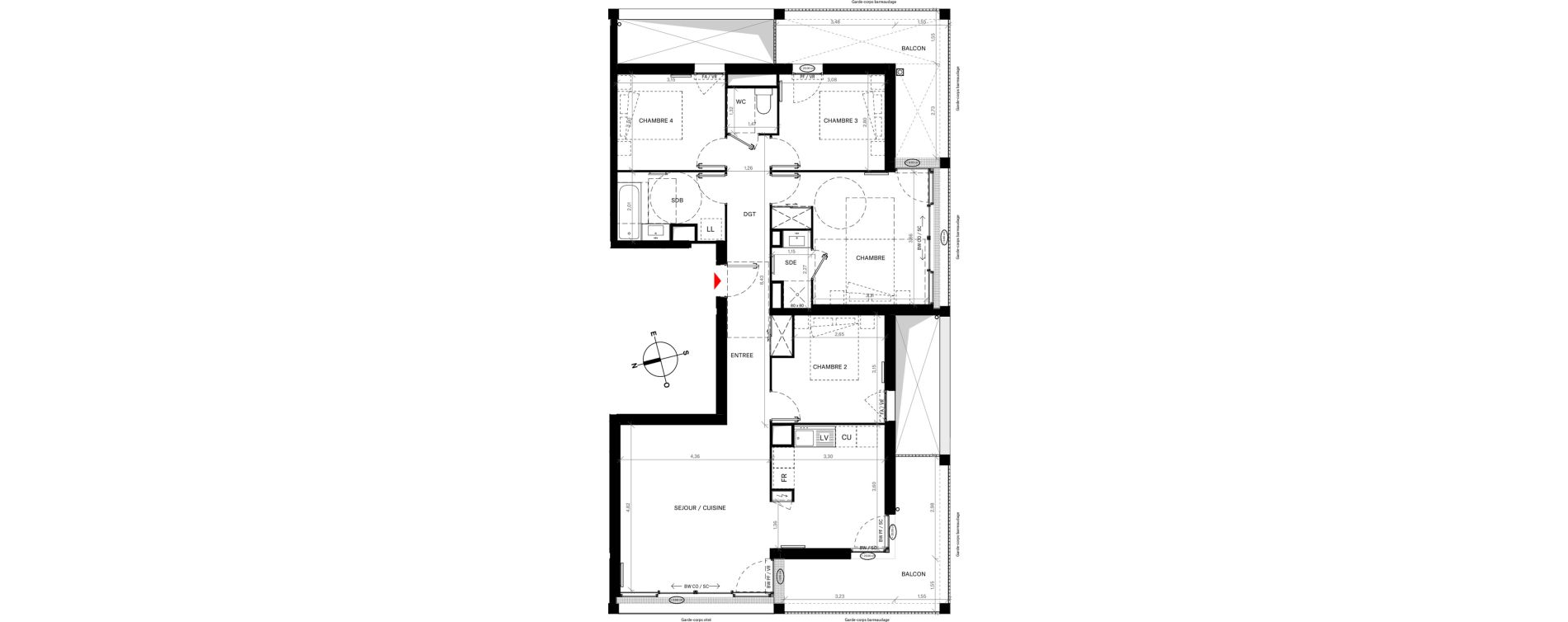 Appartement T5 de 96,58 m2 &agrave; Bordeaux Lac