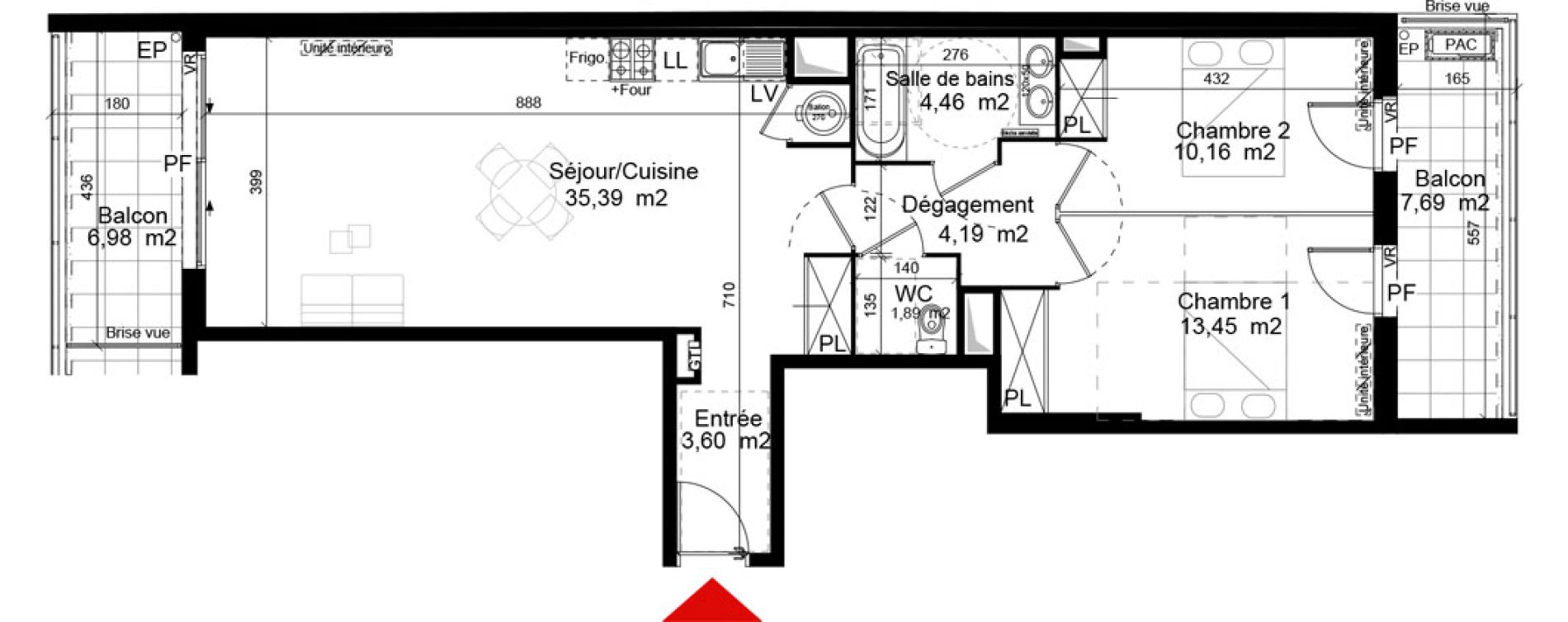 Appartement T3 de 73,14 m2 &agrave; Bordeaux Cauderan