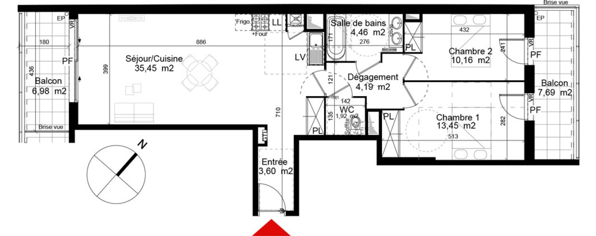 Appartement T3 de 73,23 m2 &agrave; Bordeaux Cauderan