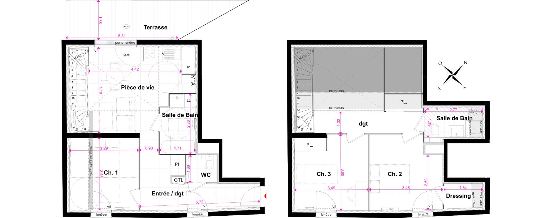 Duplex T4 de 84,20 m2 &agrave; Bordeaux Bastide niel