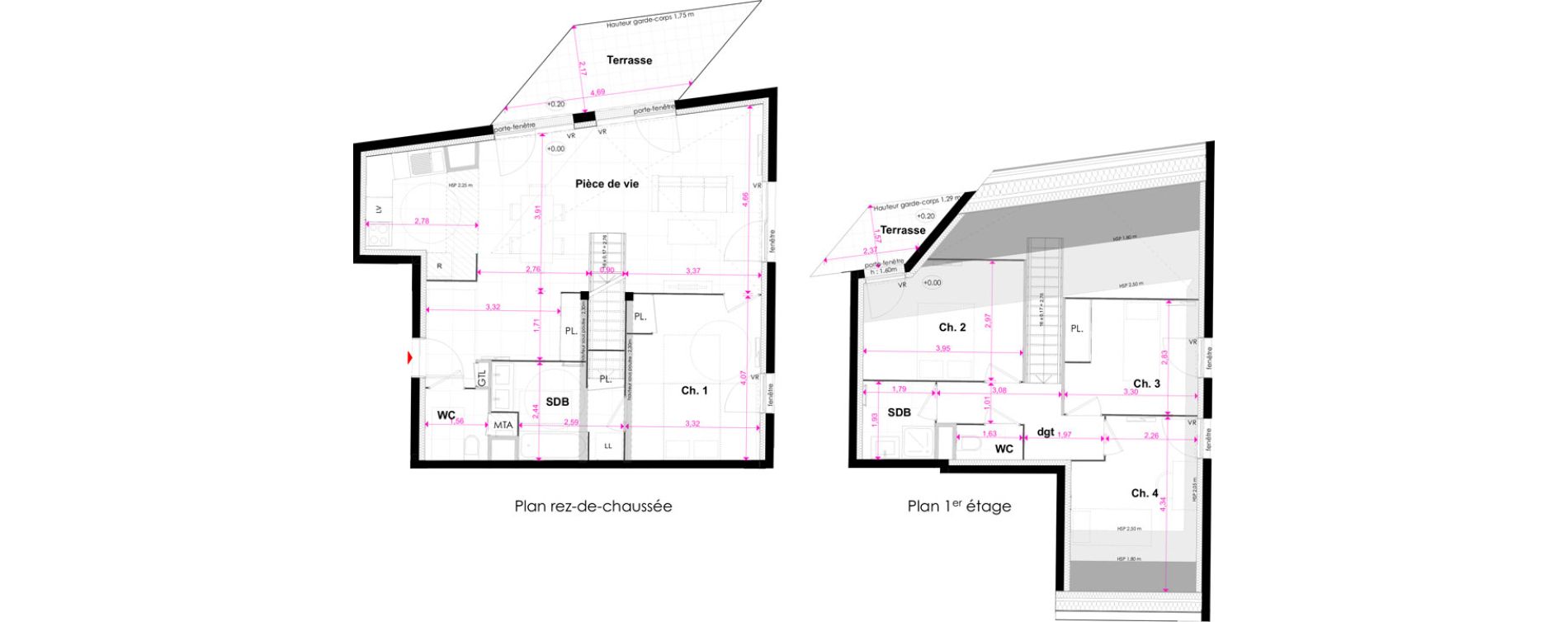 Duplex T5 de 107,64 m2 &agrave; Bordeaux Bastide niel