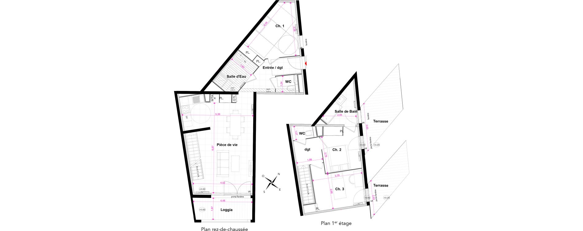 Duplex T4 de 93,79 m2 &agrave; Bordeaux Bastide niel