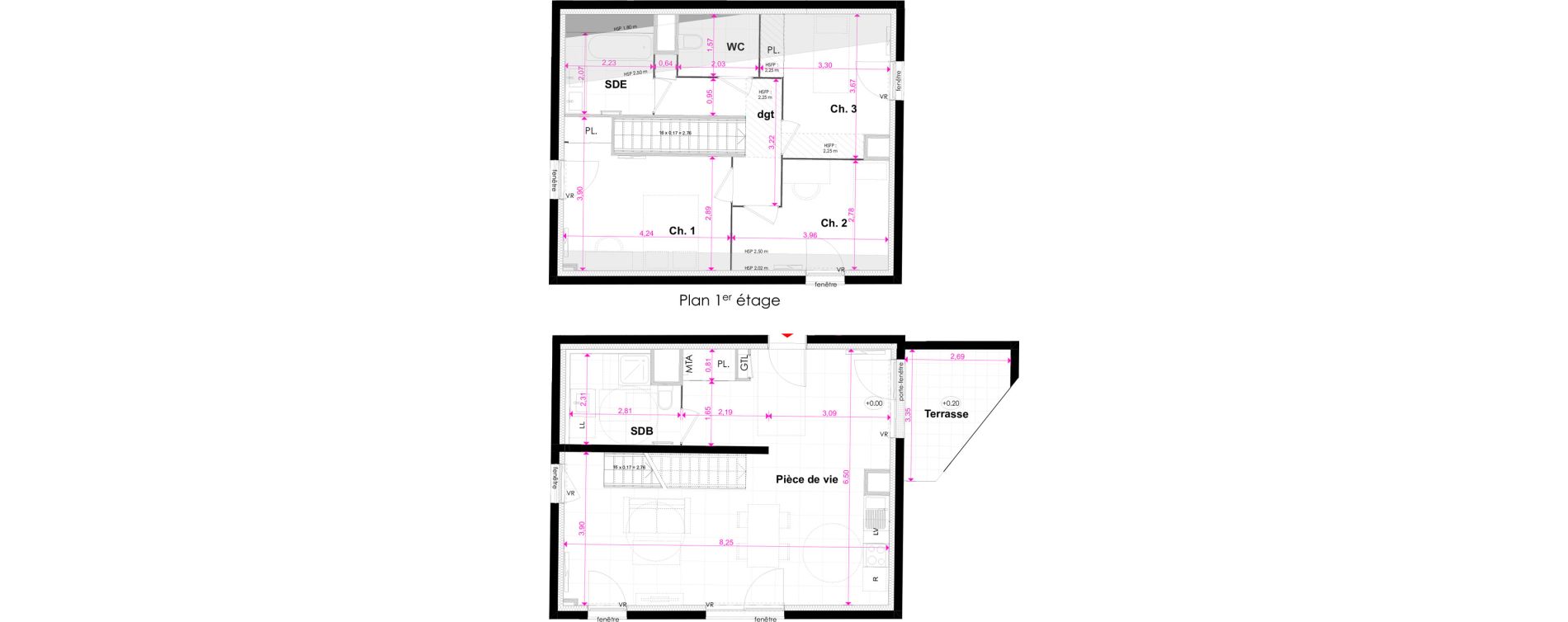 Duplex T4 de 94,89 m2 &agrave; Bordeaux Bastide niel