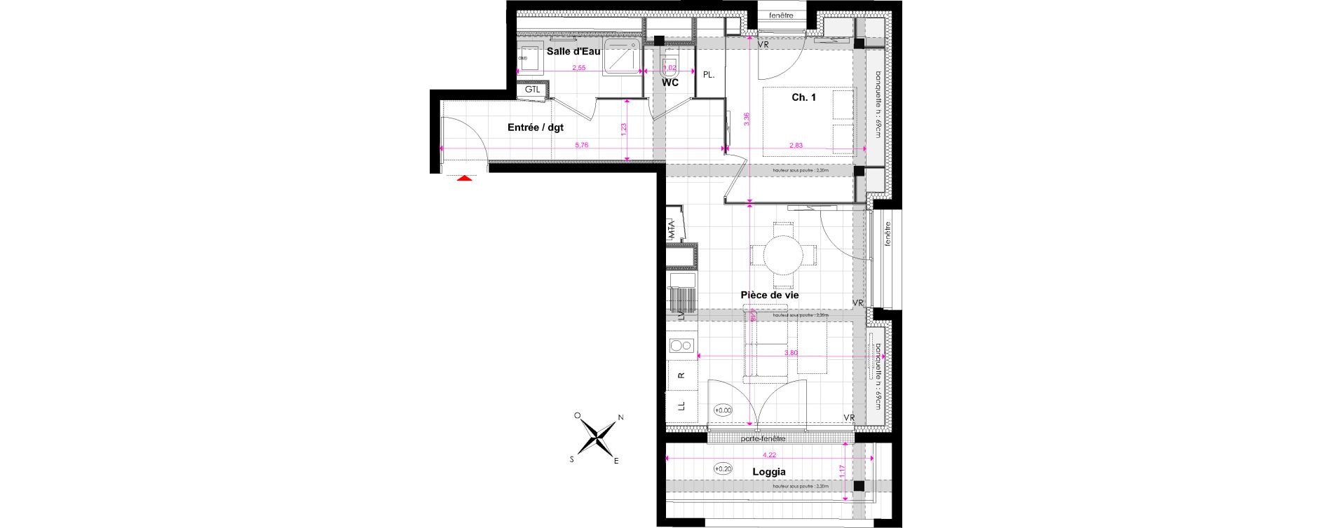 Appartement T2 de 40,06 m2 &agrave; Bordeaux Bastide niel