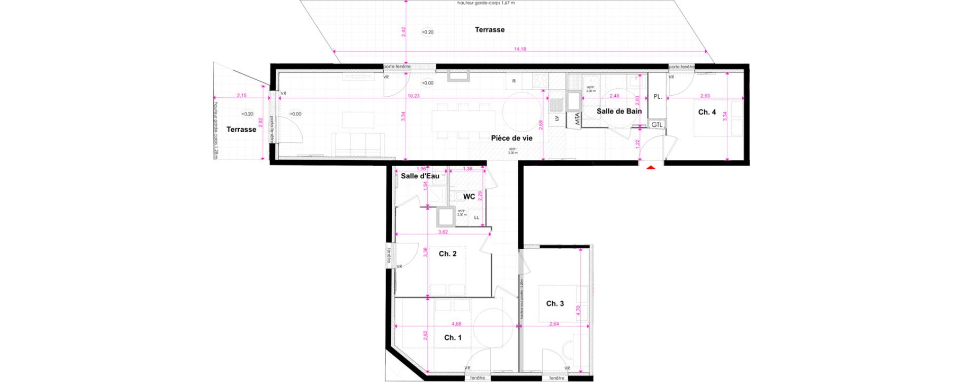 Appartement T5 de 104,02 m2 &agrave; Bordeaux Bastide niel