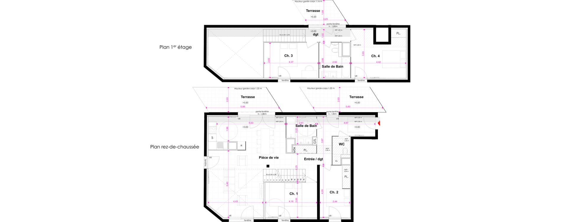Duplex T5 de 125,36 m2 &agrave; Bordeaux Bastide niel