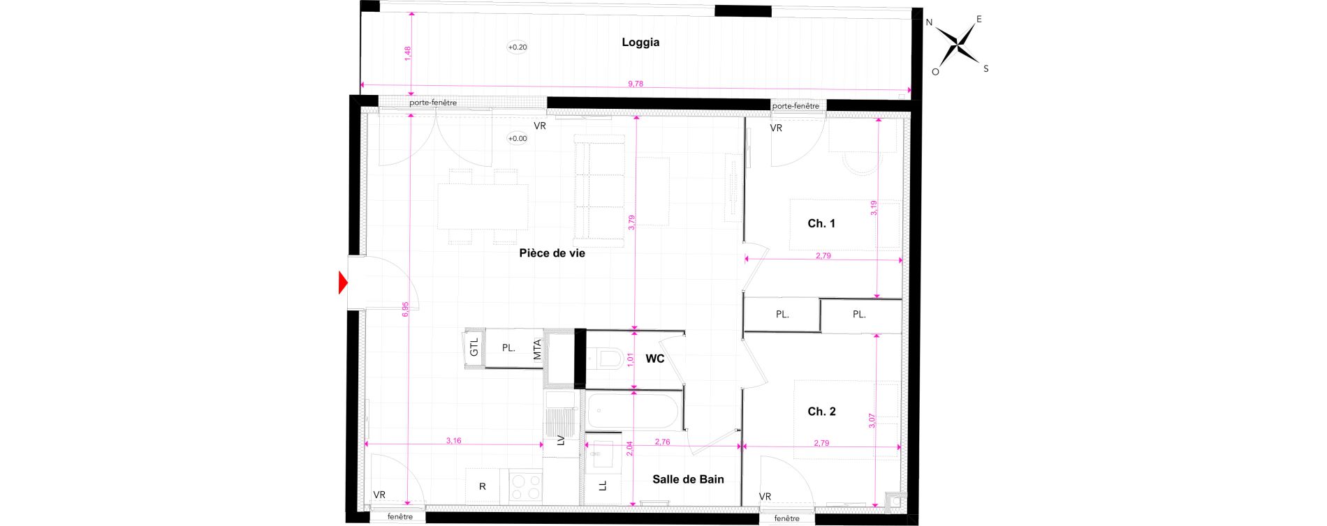 Appartement T3 de 63,84 m2 &agrave; Bordeaux Bastide niel