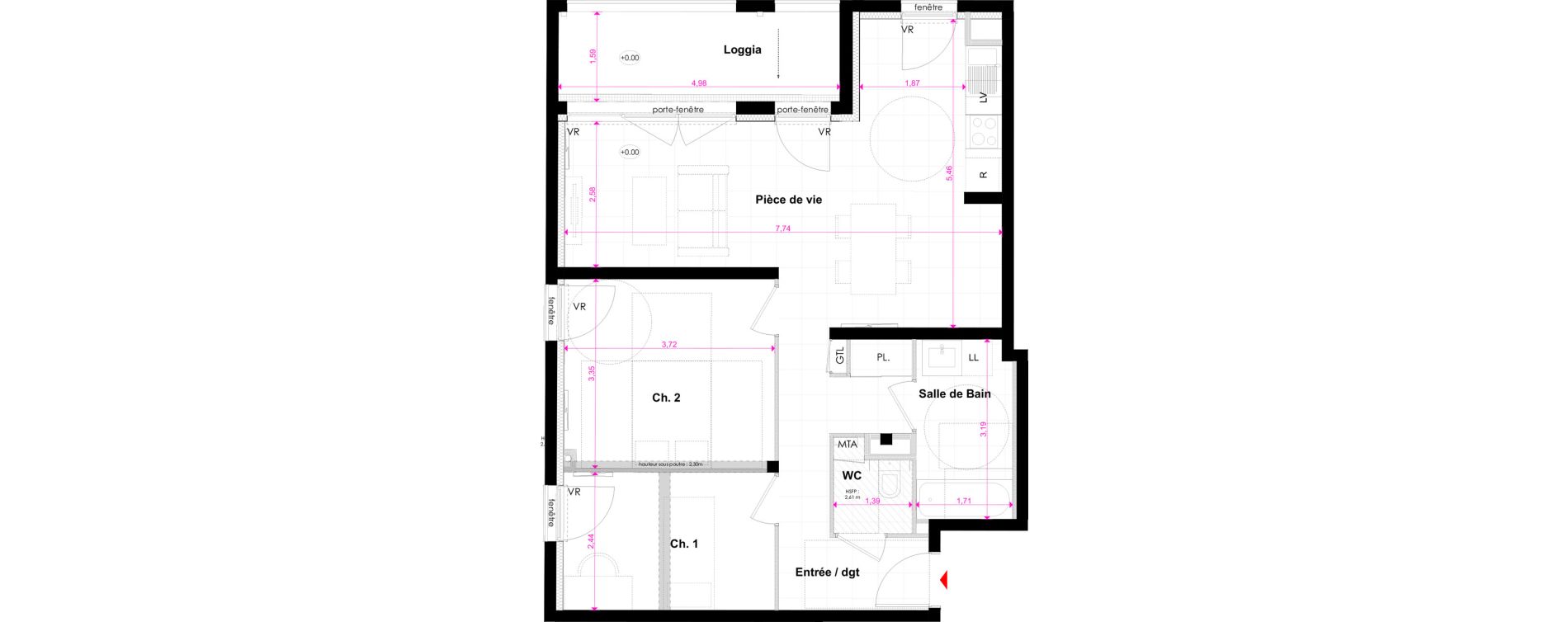 Appartement T3 de 65,93 m2 &agrave; Bordeaux Bastide niel