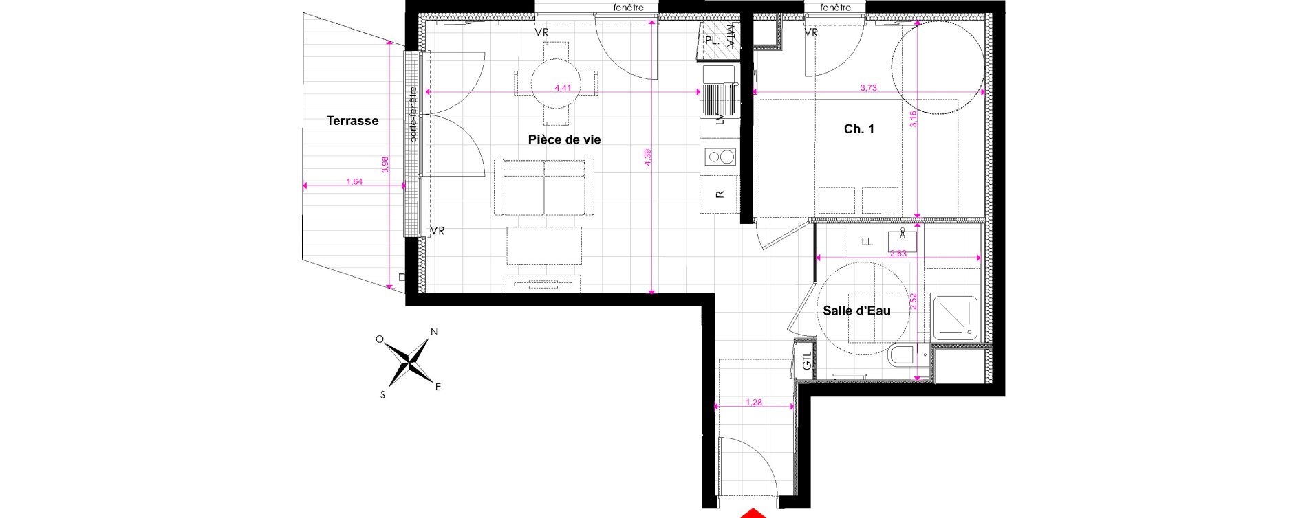 Appartement T2 de 45,62 m2 &agrave; Bordeaux Bastide niel