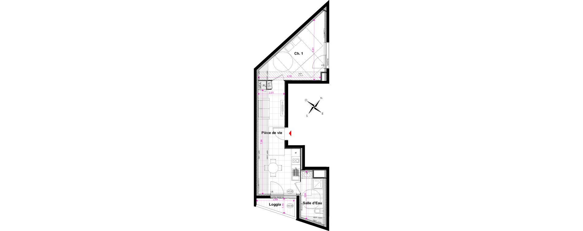 Appartement T2 de 42,35 m2 &agrave; Bordeaux Bastide niel