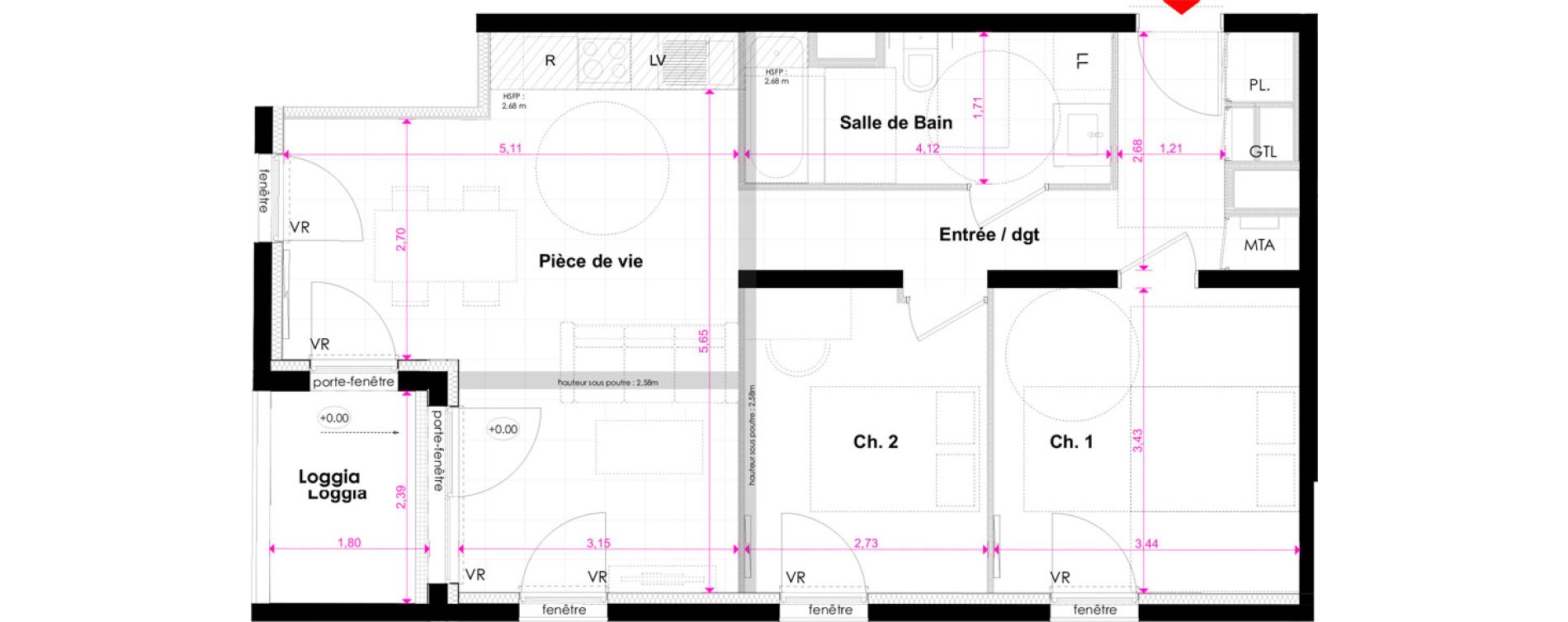 Appartement T3 de 60,95 m2 &agrave; Bordeaux Bastide niel
