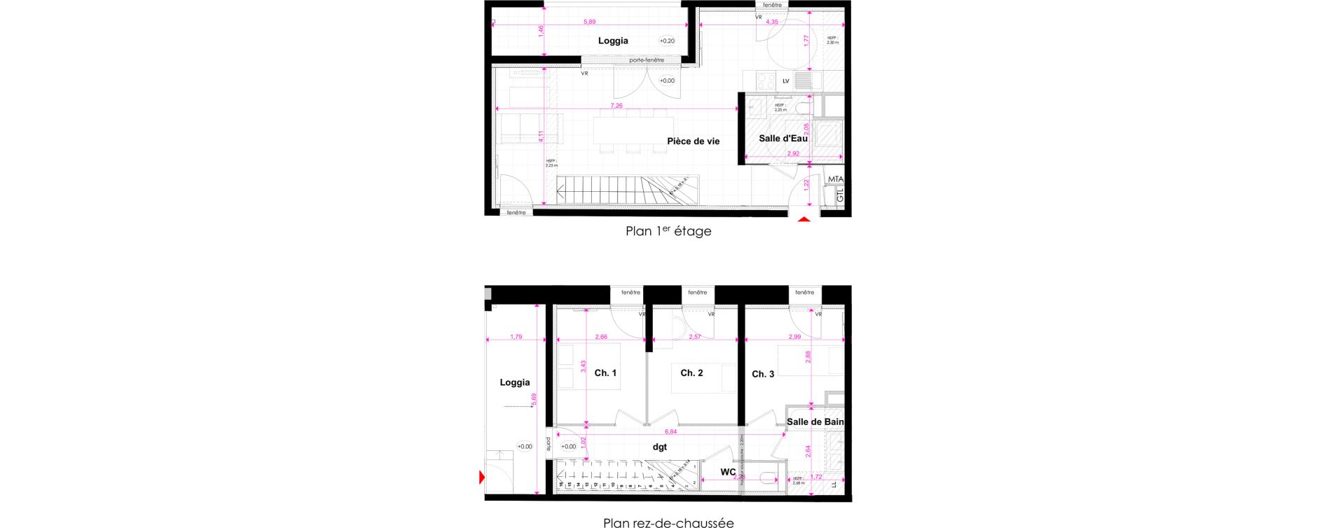 Duplex T4 de 86,69 m2 &agrave; Bordeaux Bastide niel