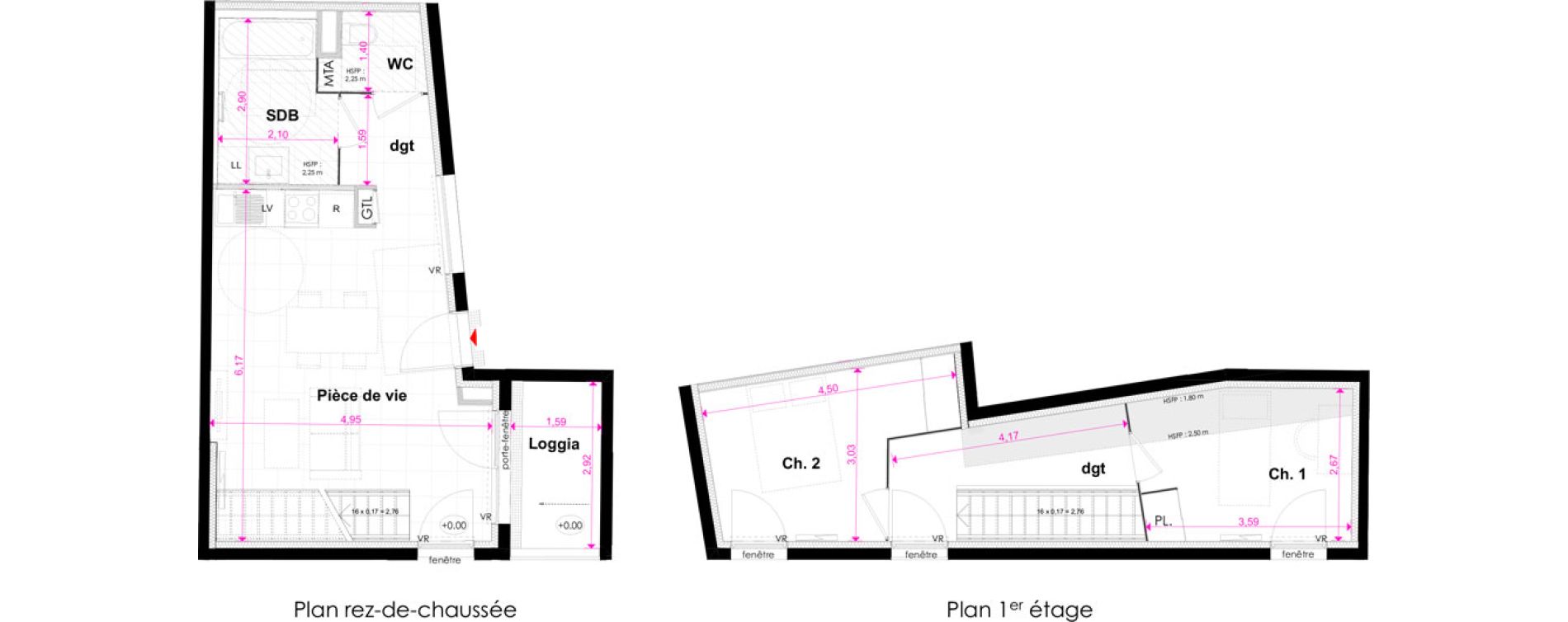 Duplex T3 de 61,62 m2 &agrave; Bordeaux Bastide niel