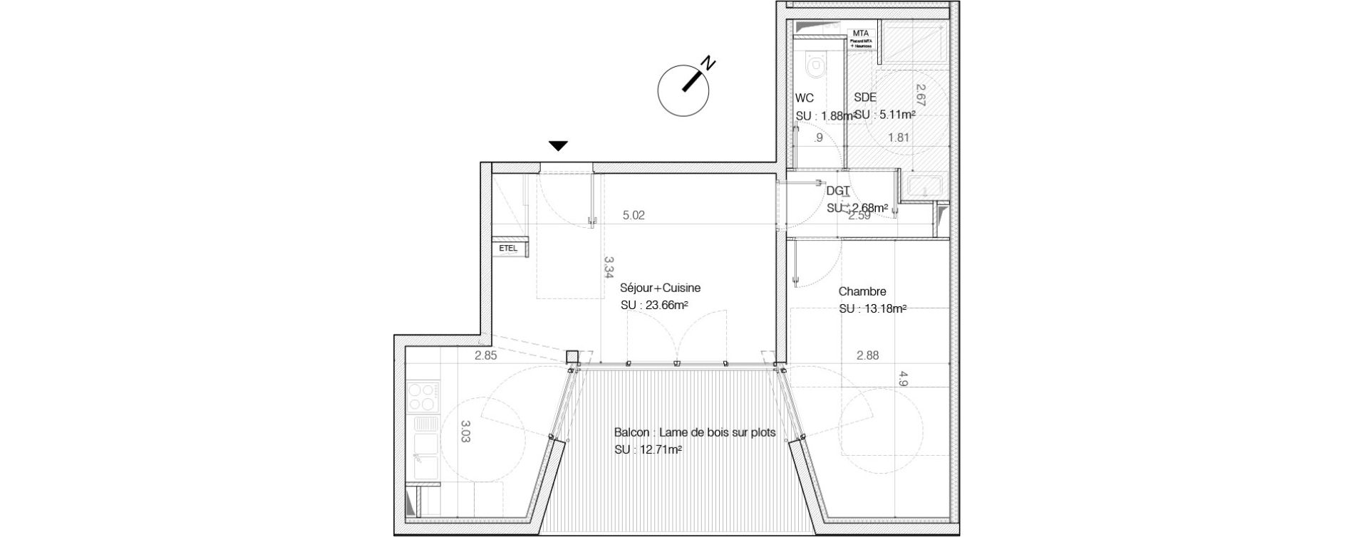 Appartement T2 de 46,51 m2 &agrave; Bordeaux Saint-germain