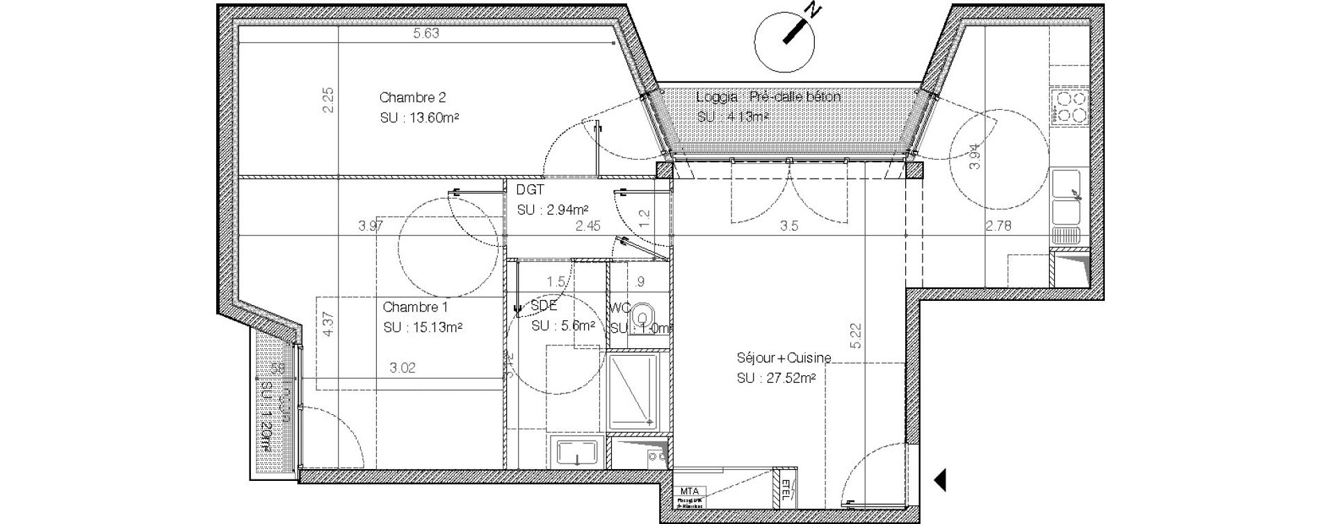 Appartement T3 de 65,79 m2 &agrave; Bordeaux Saint-germain