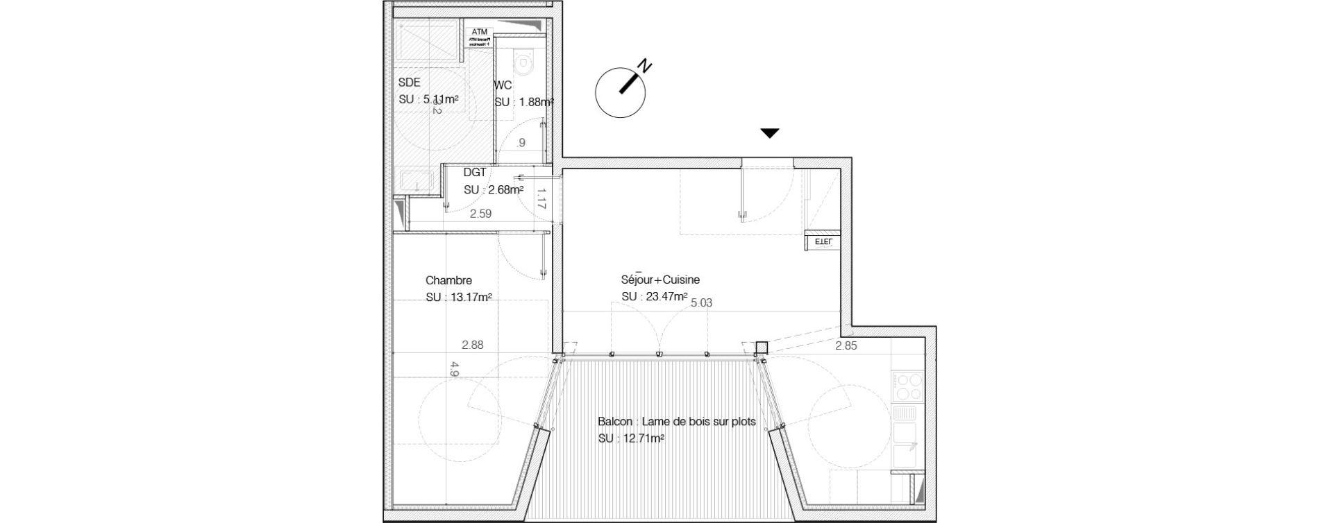 Appartement T2 de 46,31 m2 &agrave; Bordeaux Saint-germain