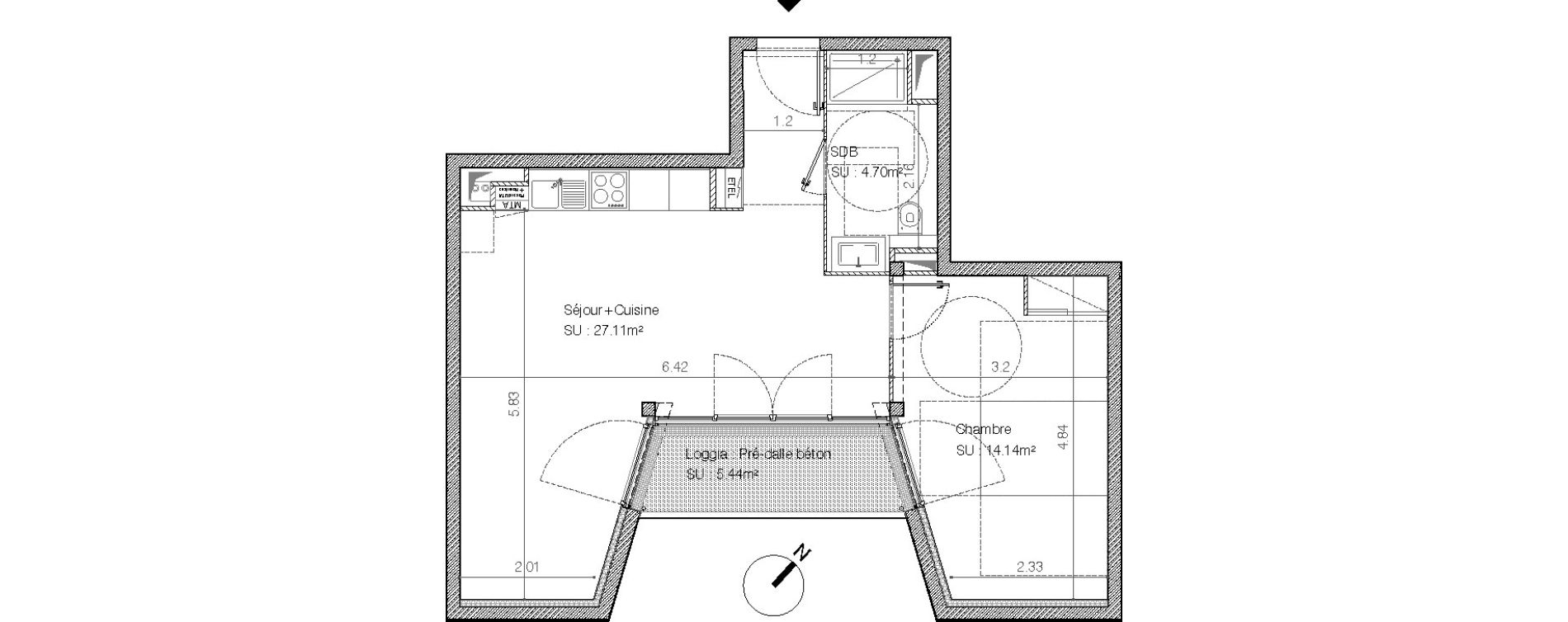 Appartement T2 de 48,83 m2 &agrave; Bordeaux Saint-germain