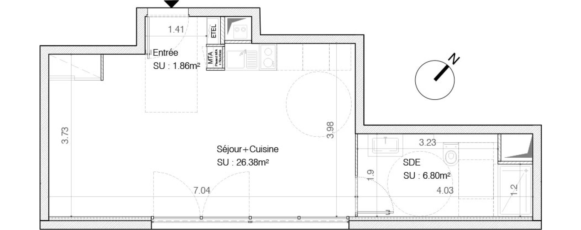 Appartement T1 de 35,04 m2 &agrave; Bordeaux Saint-germain