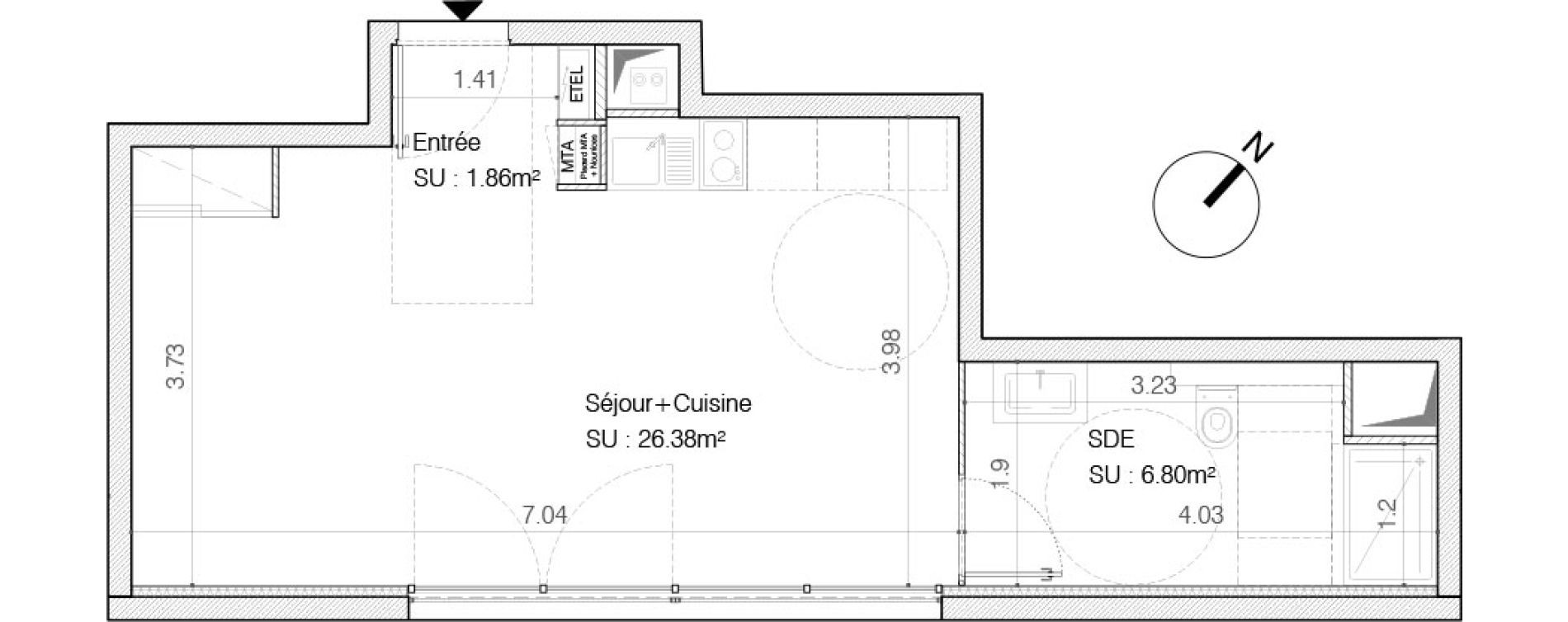 Appartement T1 de 35,04 m2 &agrave; Bordeaux Saint-germain