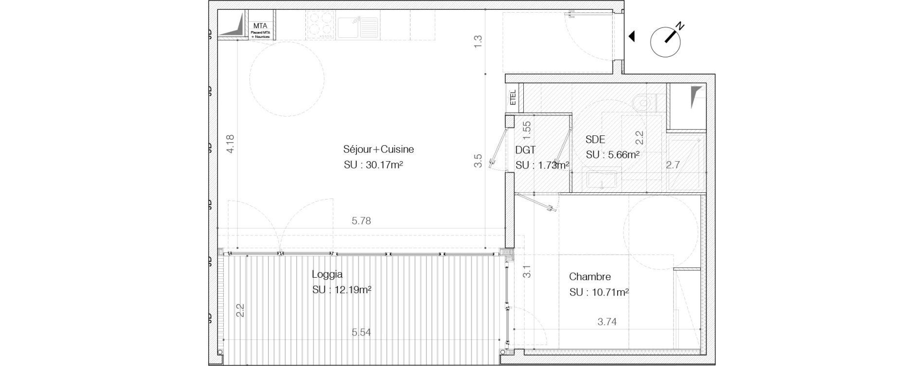 Appartement T2 de 48,70 m2 &agrave; Bordeaux Saint-germain