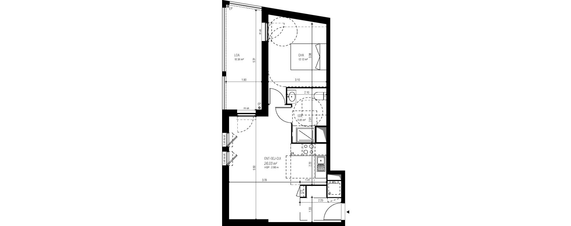 Appartement T2 de 45,15 m2 &agrave; Bordeaux Ginko
