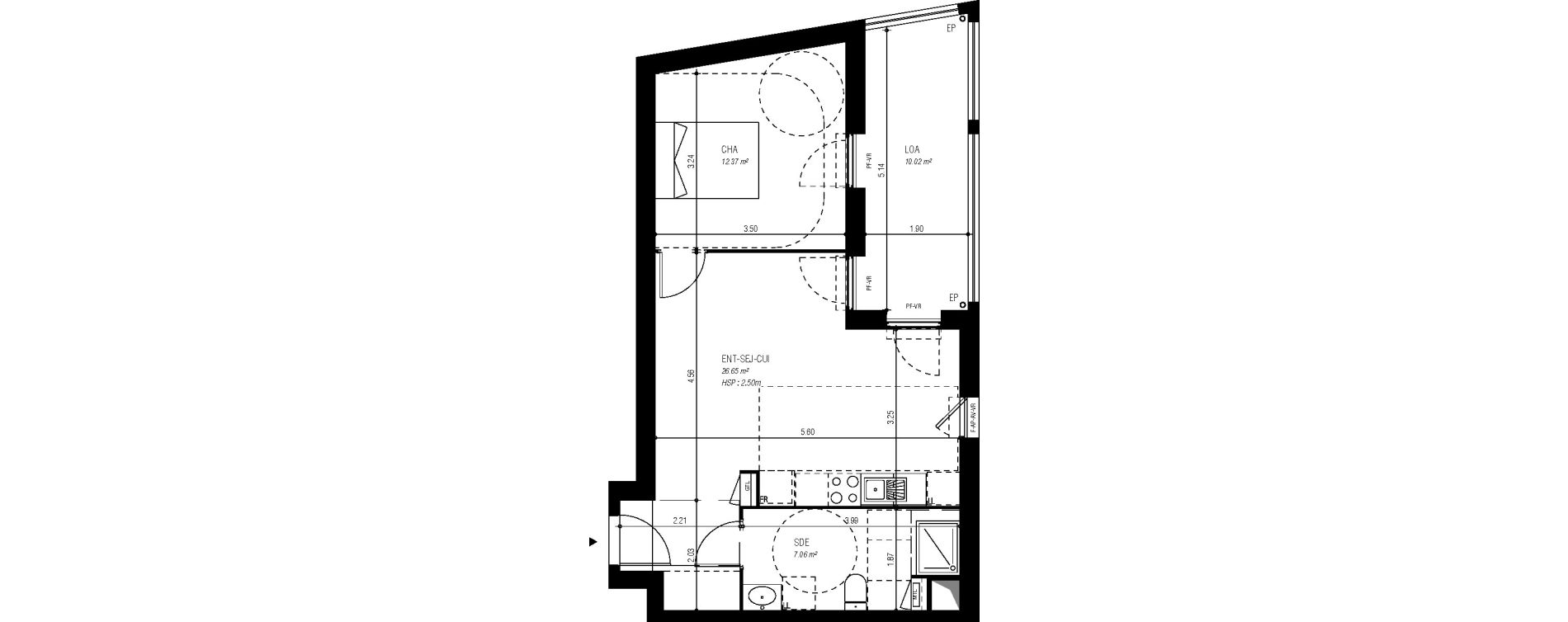 Appartement T2 de 46,08 m2 &agrave; Bordeaux Ginko
