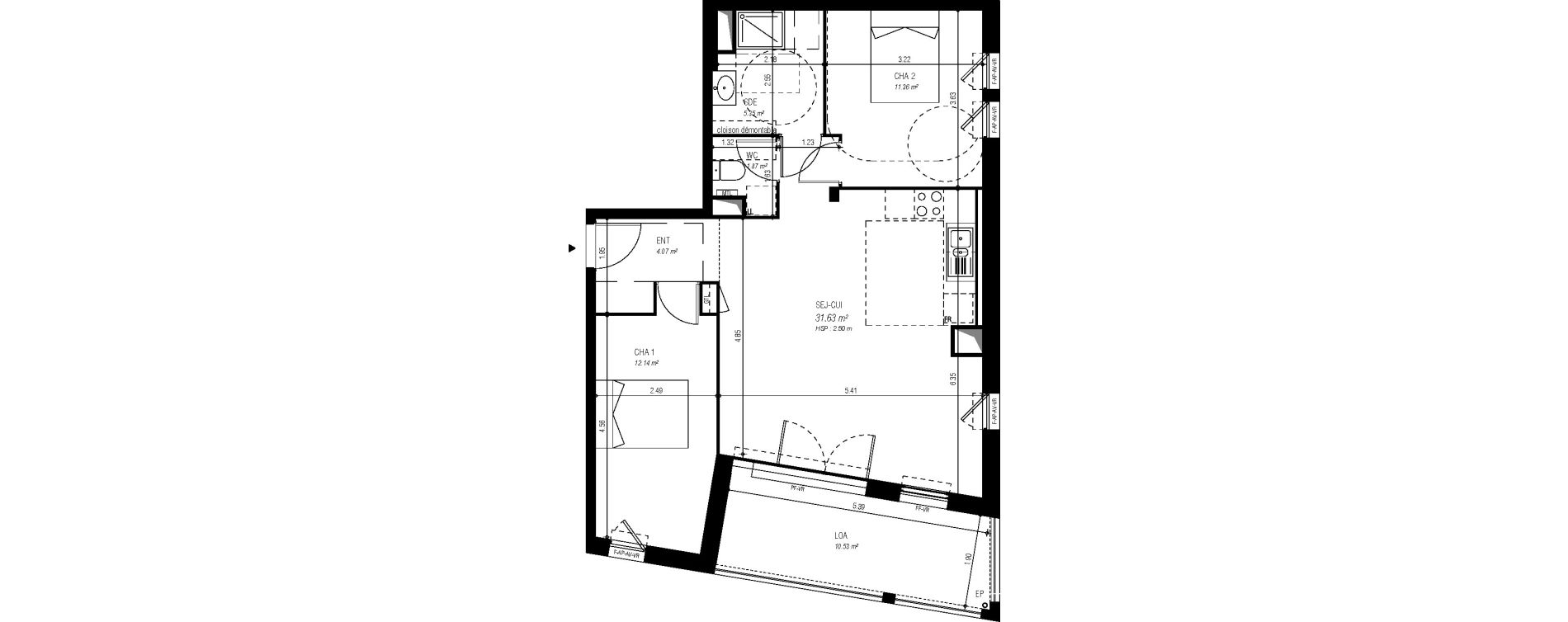 Appartement T3 de 66,42 m2 &agrave; Bordeaux Ginko