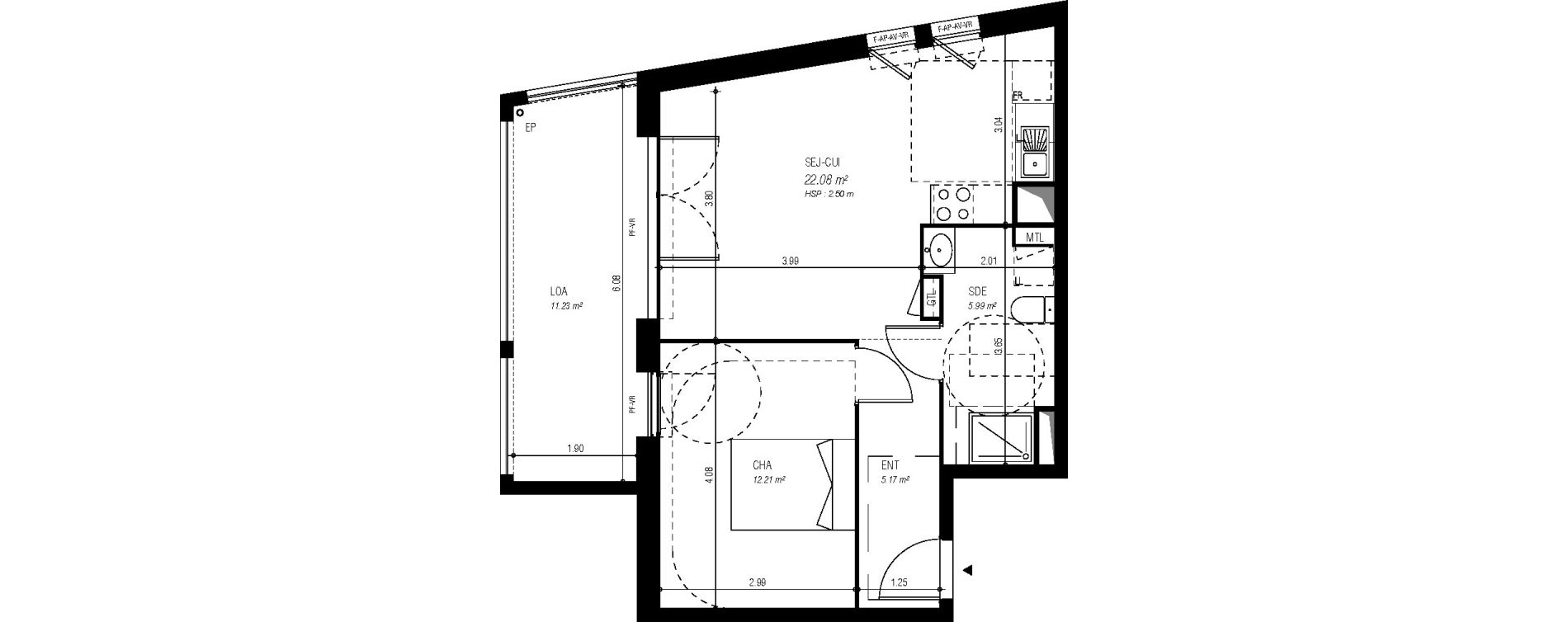 Appartement T2 de 45,45 m2 &agrave; Bordeaux Ginko