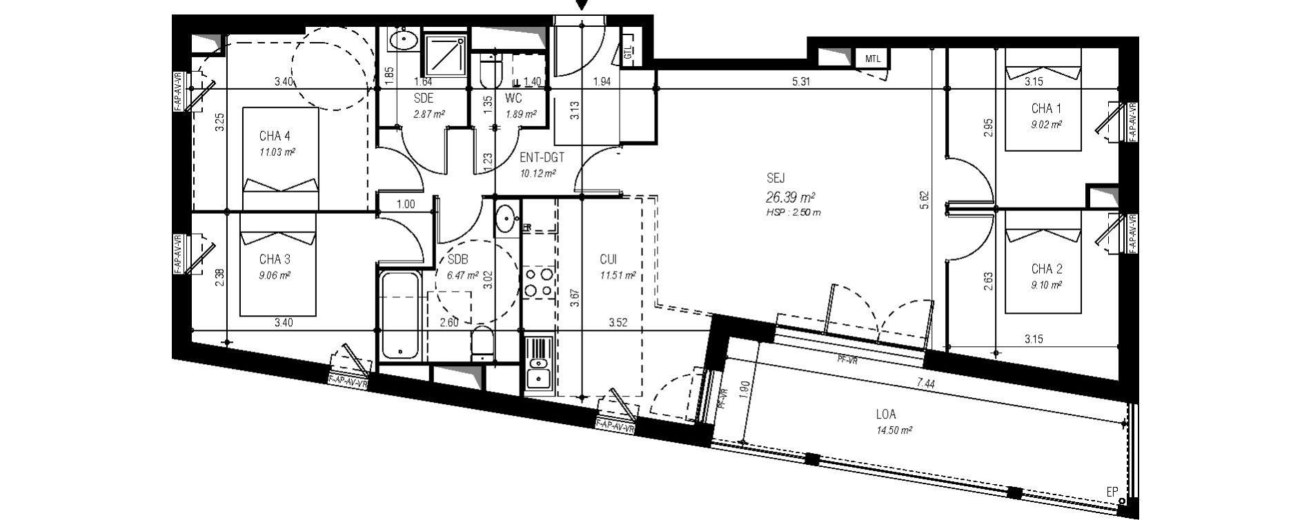Appartement T5 de 97,46 m2 &agrave; Bordeaux Ginko