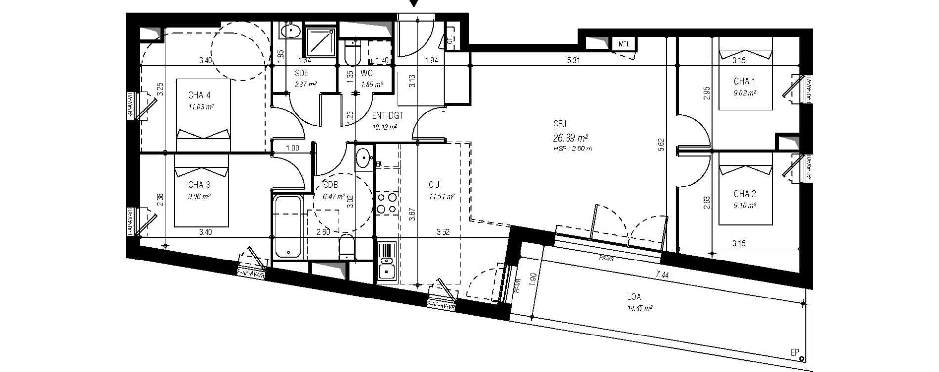 Appartement T5 de 97,46 m2 &agrave; Bordeaux Ginko