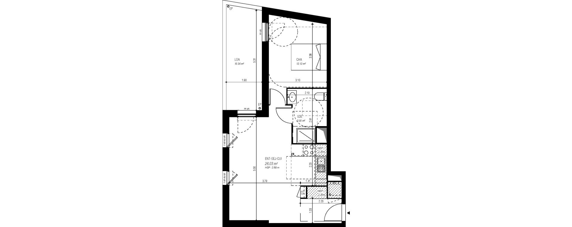 Appartement T2 de 45,15 m2 &agrave; Bordeaux Ginko