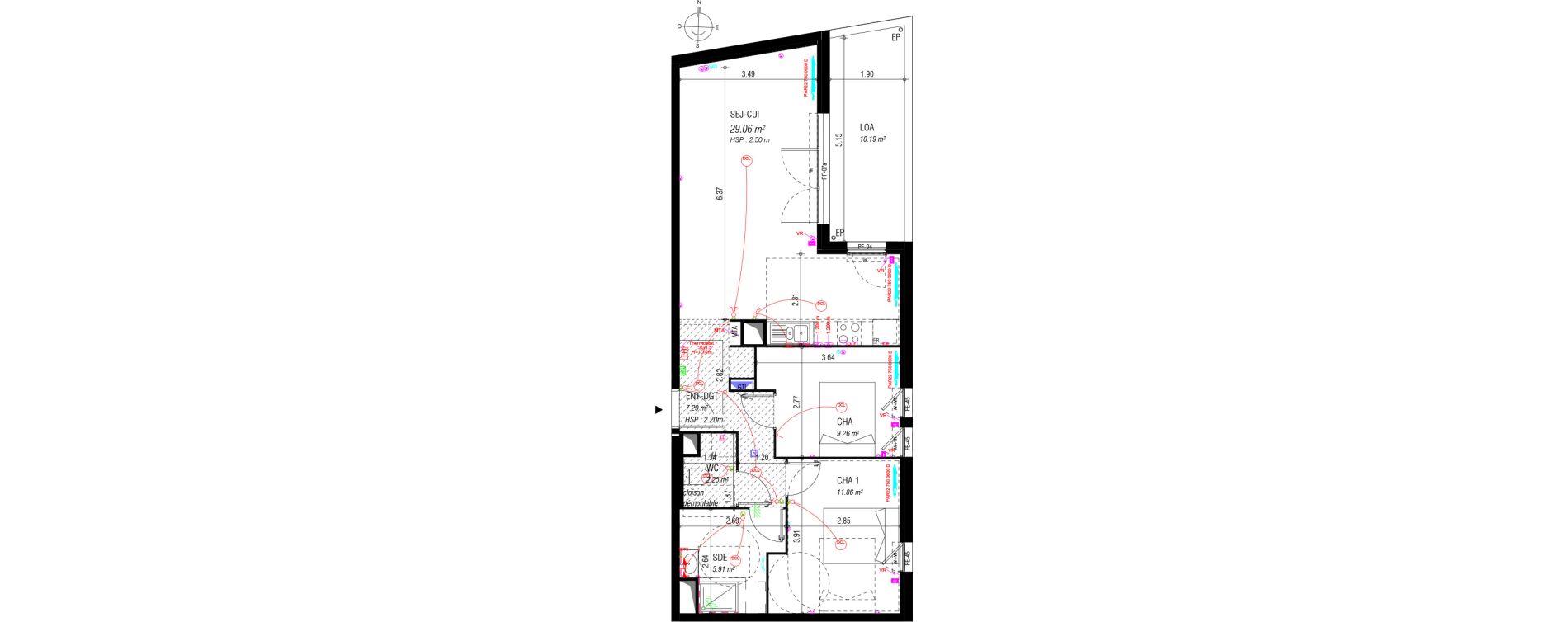 Appartement T3 de 65,45 m2 &agrave; Bordeaux Ginko
