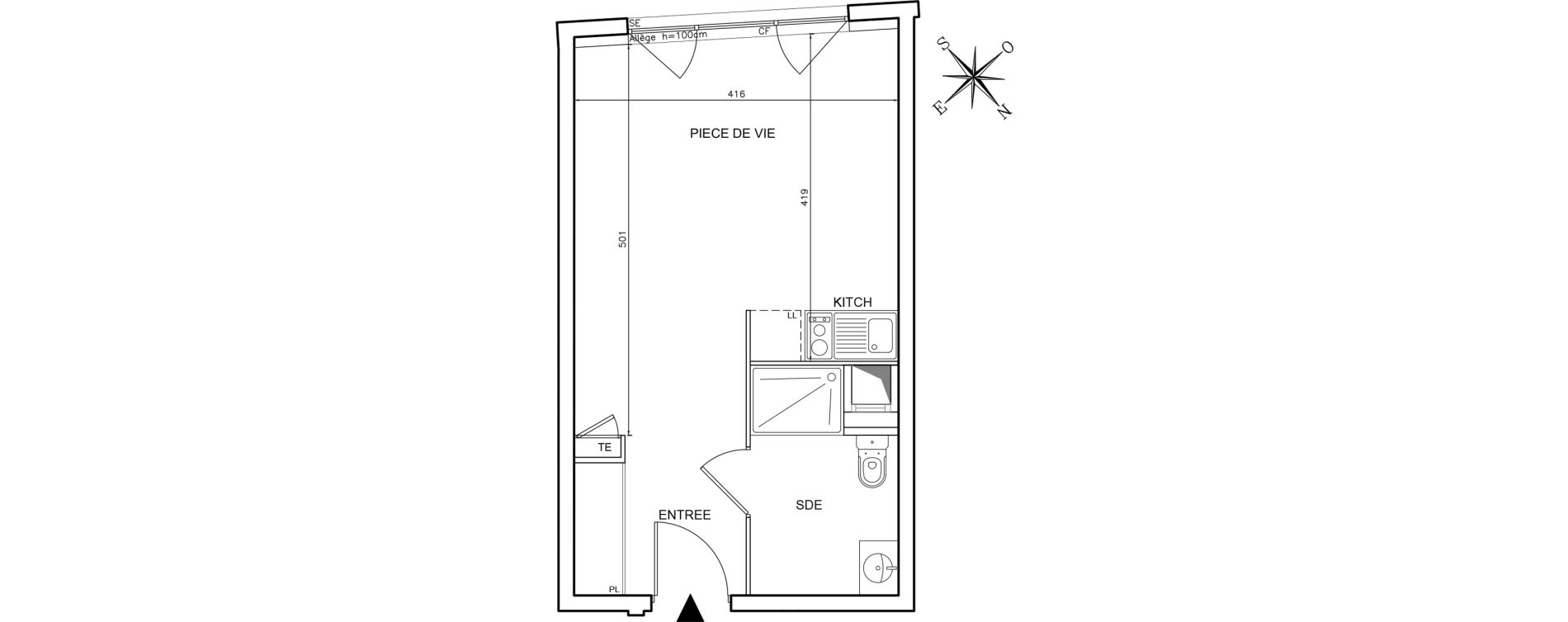 Appartement T1 de 28,59 m2 &agrave; Bordeaux Brazza