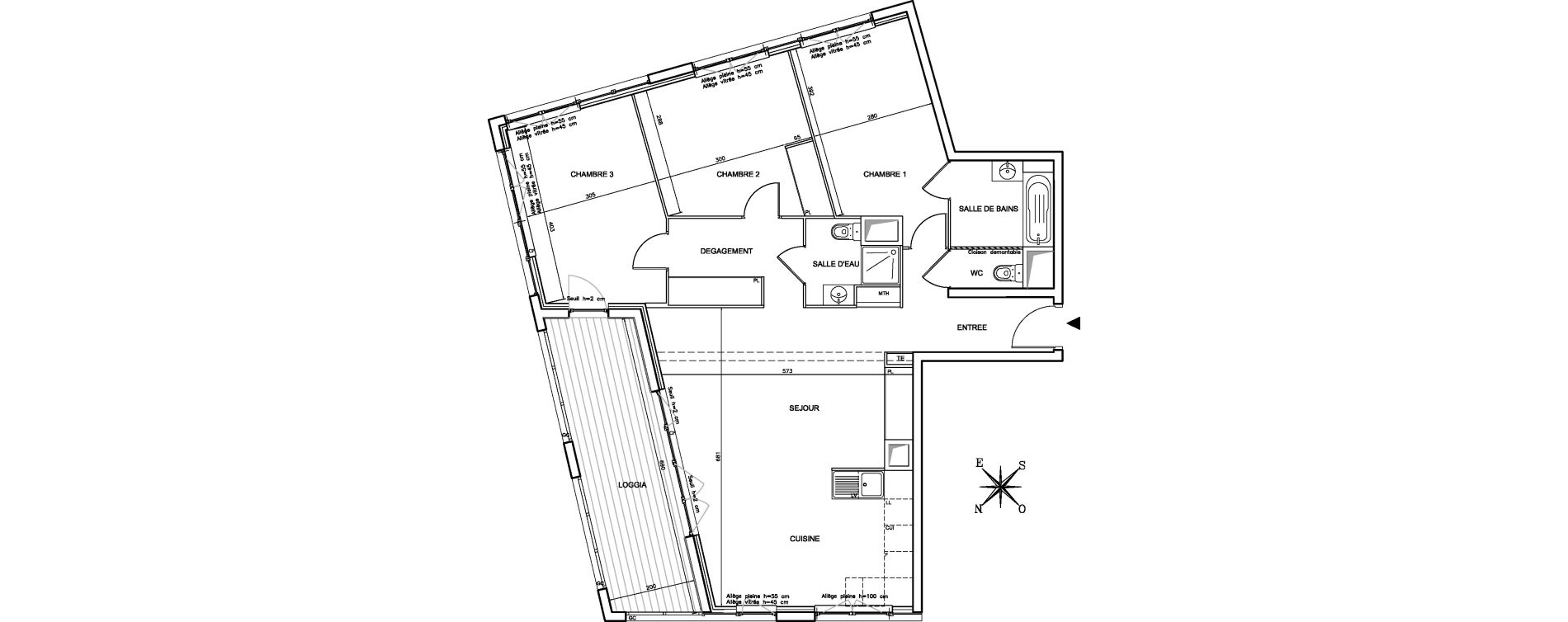 Appartement T4 de 94,40 m2 &agrave; Bordeaux Brazza