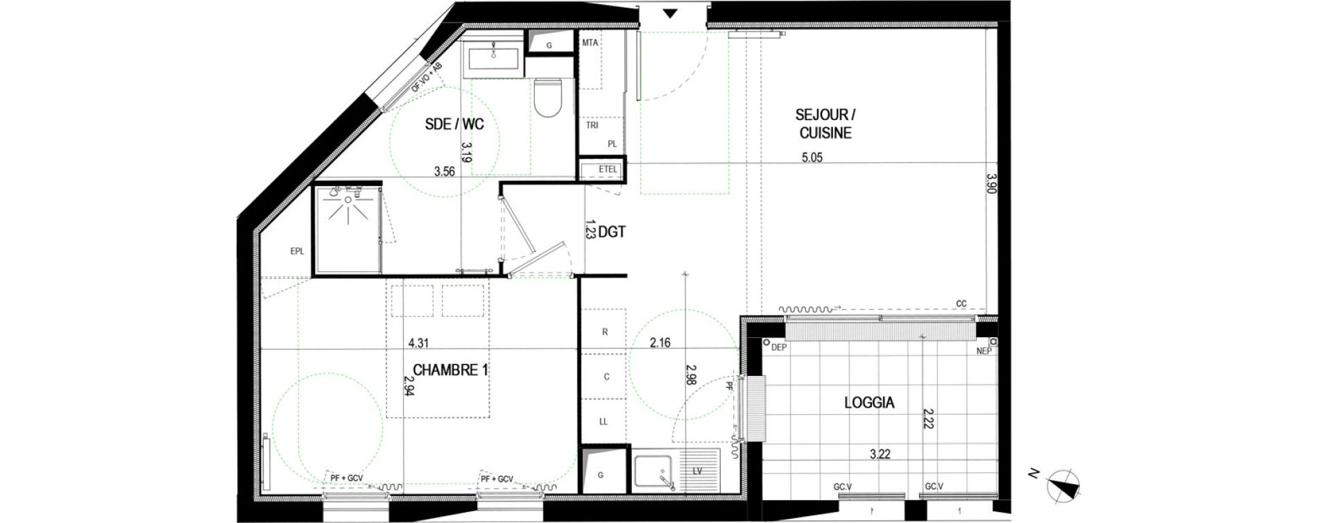 Appartement T2 de 48,80 m2 &agrave; Bordeaux Saint-jean belcier