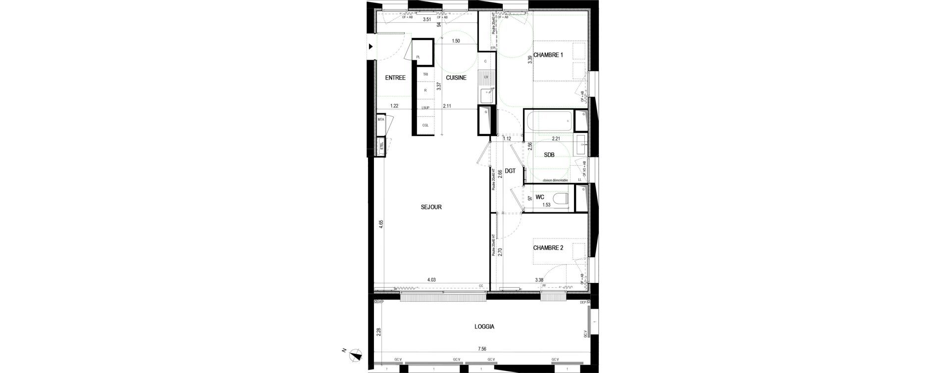 Appartement T3 de 68,25 m2 &agrave; Bordeaux Saint-jean belcier