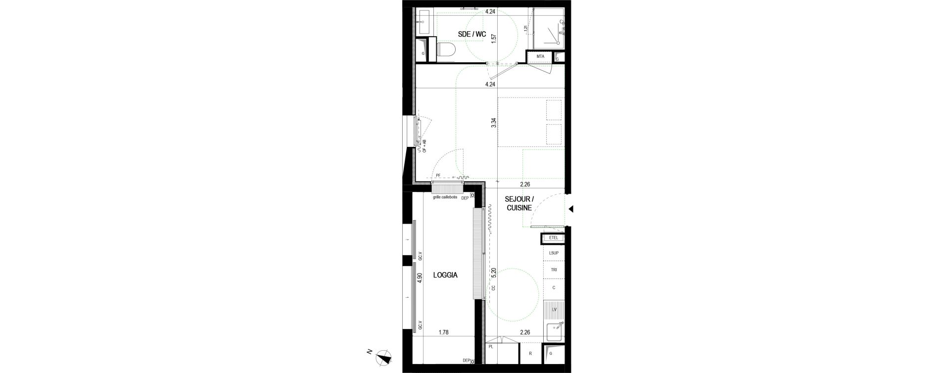 Appartement T1 de 31,20 m2 &agrave; Bordeaux Saint-jean belcier