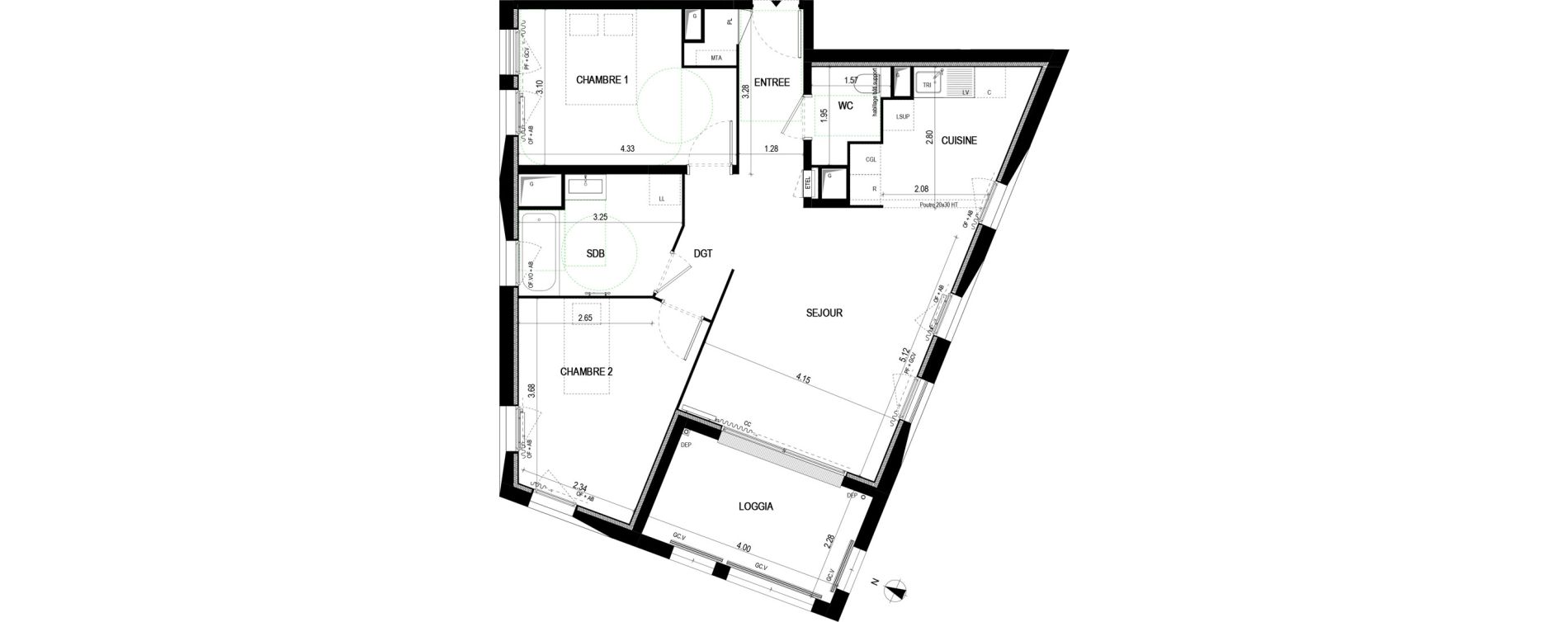 Appartement T3 de 72,00 m2 &agrave; Bordeaux Saint-jean belcier