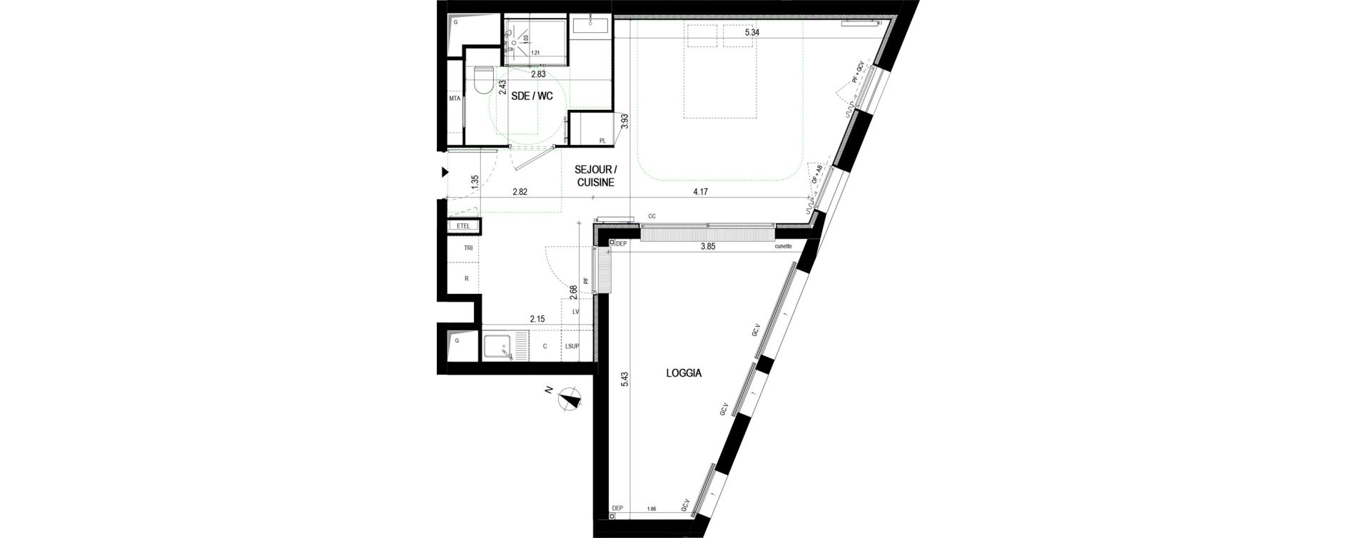 Appartement T1 de 35,20 m2 &agrave; Bordeaux Saint-jean belcier