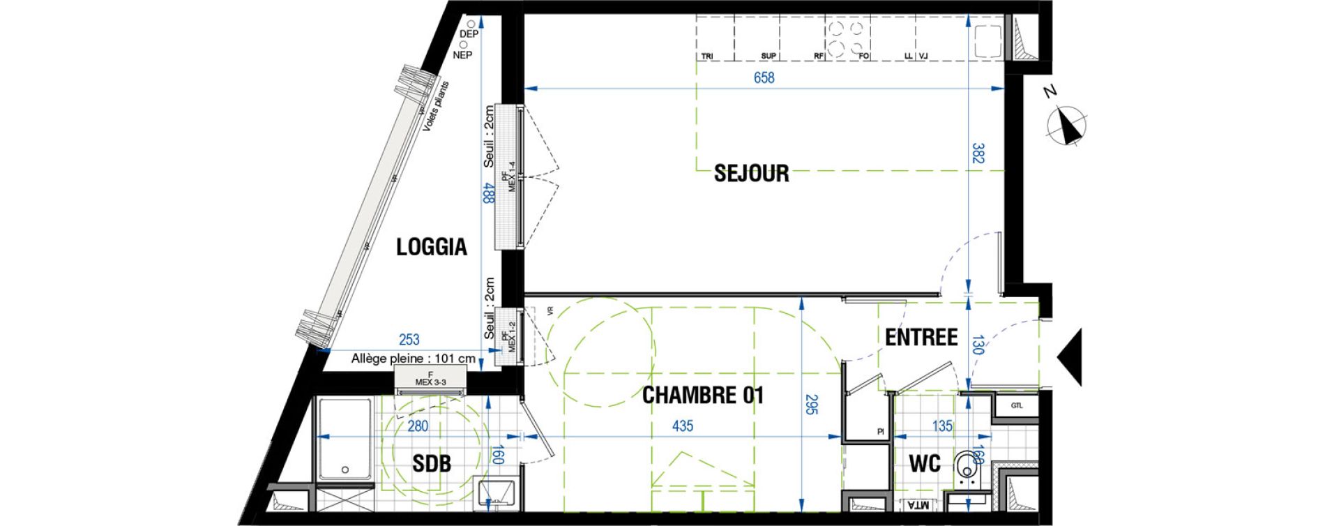 Appartement T2 de 48,93 m2 &agrave; Bordeaux Saint-jean belcier