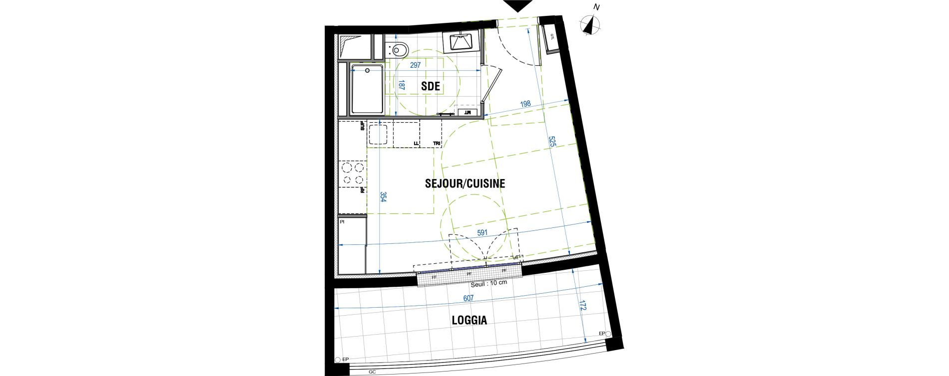 Appartement T1 de 27,60 m2 &agrave; Bordeaux Saint-jean belcier